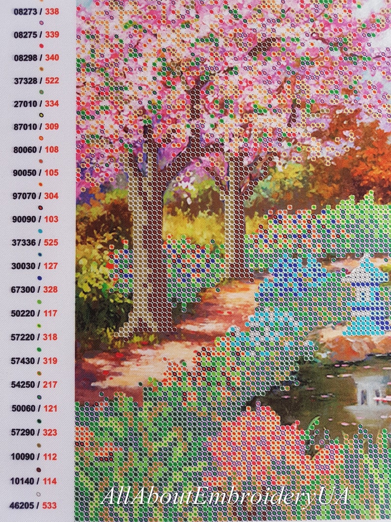 Japanese Garden Bead embrpodery kit Spring Landscape Needlepoint Handcraft Tapestry kits DIY wall decor Beaded picture cross stitch bordado
