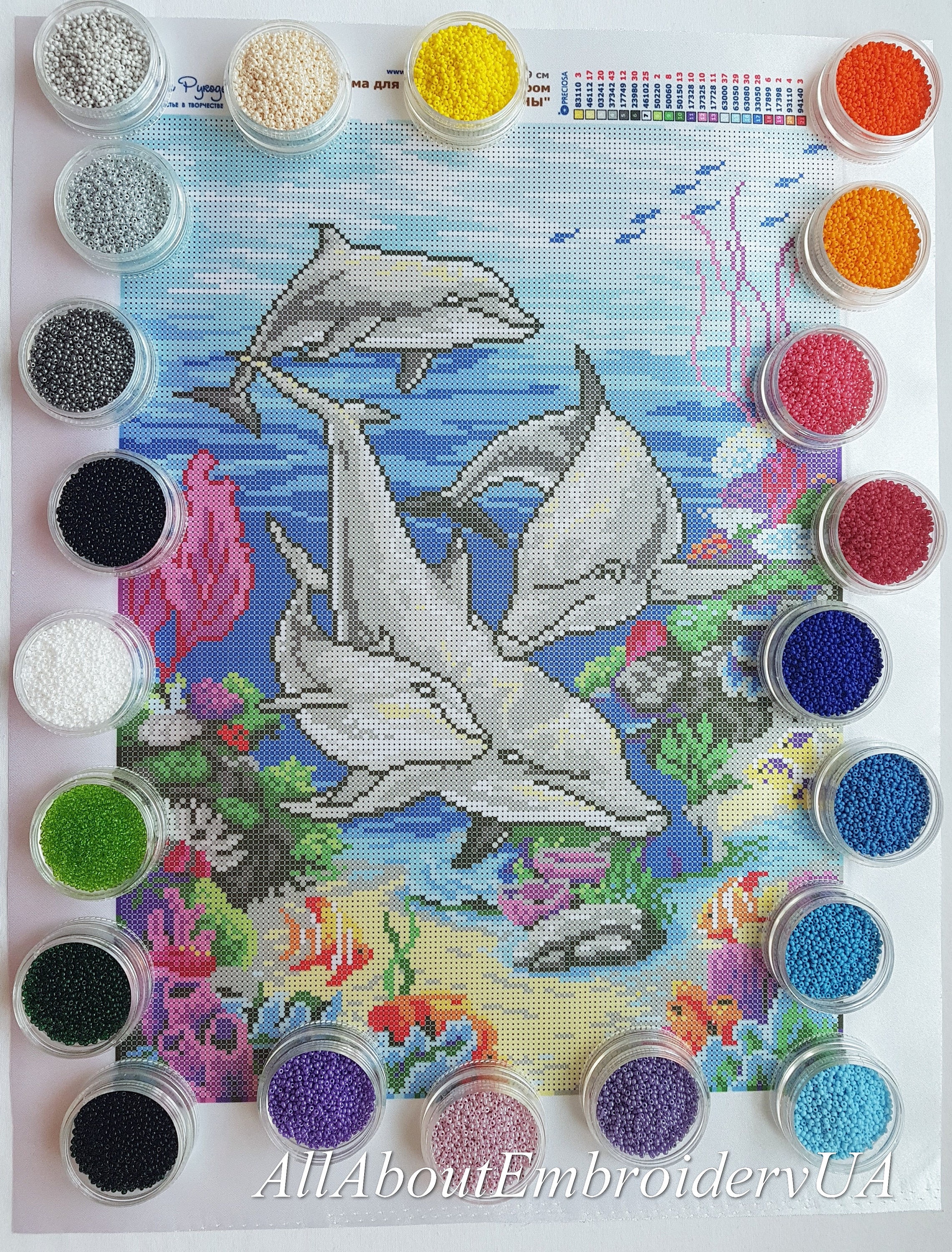 イルカビーズ刺繍ニードルポイントキット海の生き物ハンドドラフト