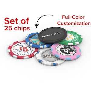 カスタムポーカーチップ 25 個セット - チップへの直接印刷 - フルカラー - ポーカーチップ - ゴルフボールマーカー - カスタムドリンクトークン - プロモーションチップ