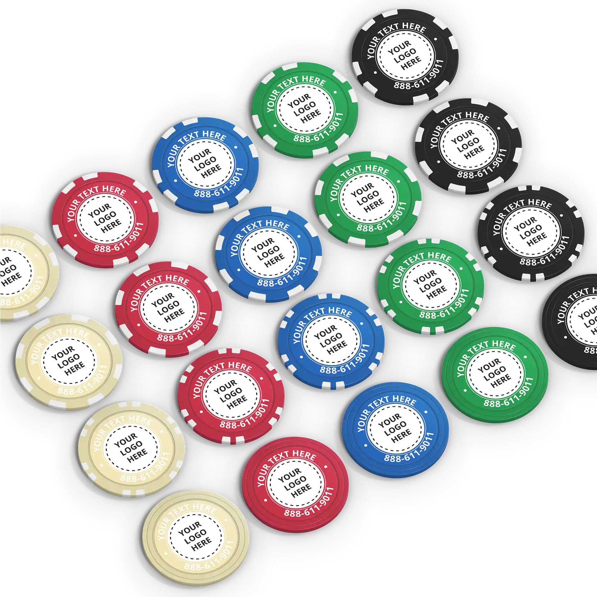 100 Custom Poker Chips, Party Pack With Case, Custom Poker Chips, Personalized Poker Chips, Full Color Logo On Chips, Golf Ball Marker - Ireland