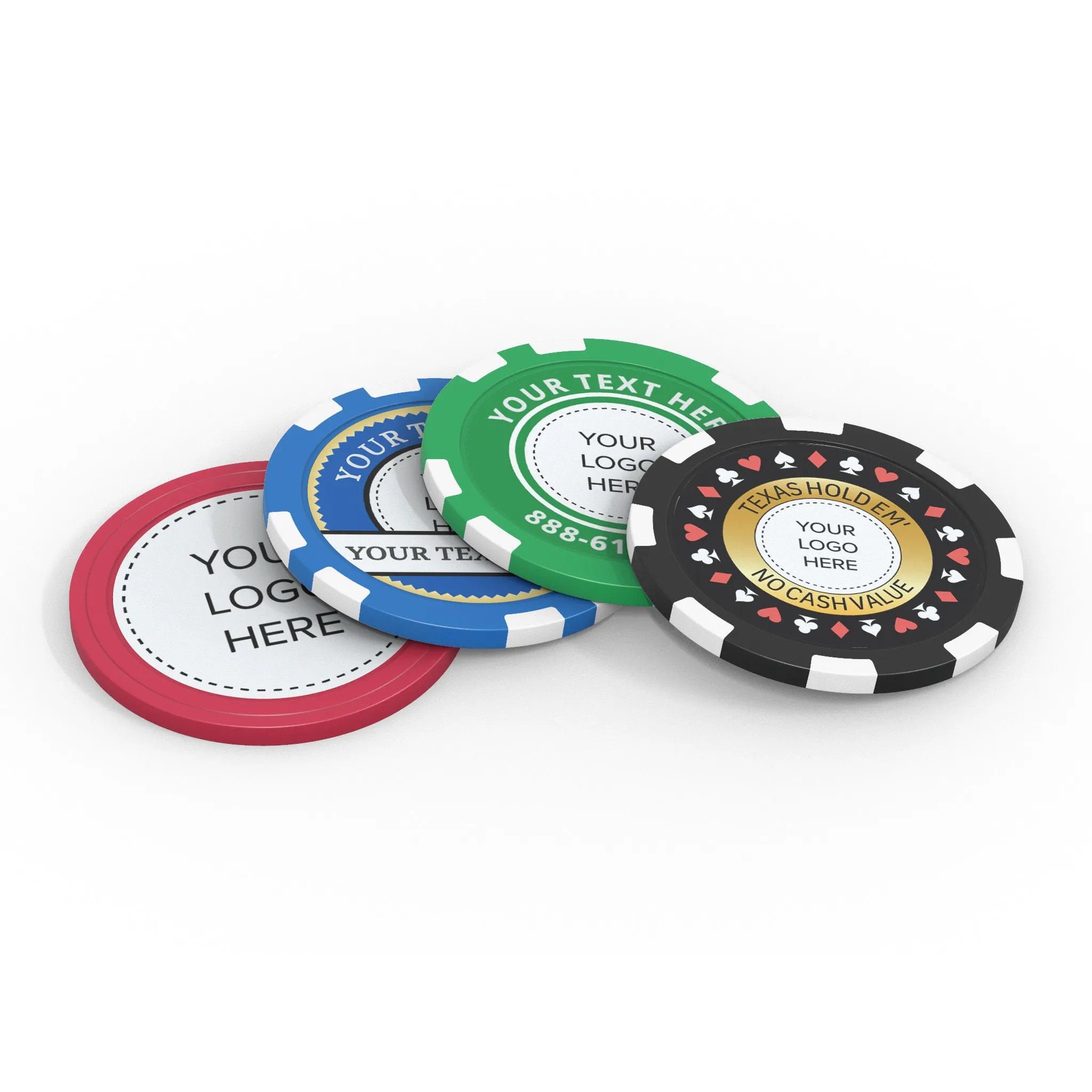 100 Custom Plastic Poker Chips - Personalized With Your Image Or Text, Double-Sided Full Color Print, 9 Colors, With Storage Case