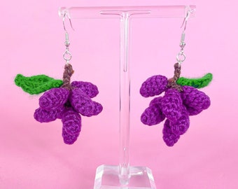 Crochet Earrings, Grape Earrings, Purple Fruit, Modern Crochet, Gifts for Crafters, Gift for Her, Handmade with Love, Cottagecore Jewellery