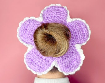 Oversized Flower Scrunchie, Purple Frills Handmade Crochet Scrunchie, Soft Crochet Hair Accessory, XL Scrunchie, Birthday Gift for Her