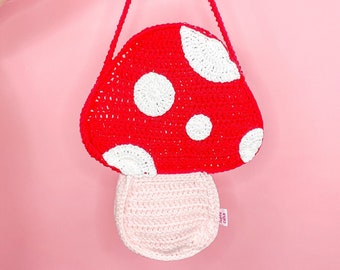 Crochet Bag, Crochet Tote Bag, Large Mushroom Handbag, Red Fairycore Mushroom Bag, Modern Crochet, Y2K Fashion, Birthday Gift, Toadstool Bag