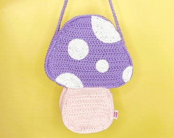 Crochet Bag, Crochet Tote Bag, Large Mushroom Handbag, Lilac Fairycore Bag, Modern Crochet, Made with Love, Y2K Fashion