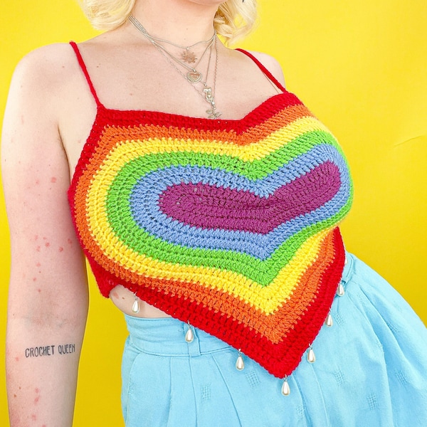 Crochet Pattern, Crochet Pride Heart Top, PDF Pattern, Instant Download, Modern Crochet, Y2K Fashion