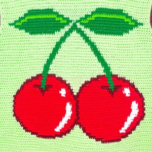 Crochet Top, Handmade Cherry Vest, Mint size UK 20, Handmade Vest, Crochet Modern Tapestry, Y2K Kidcore, Fruit & Veg image 8