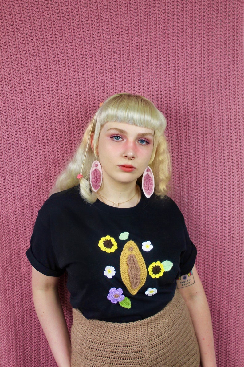 Tan Flower Crochet Tee