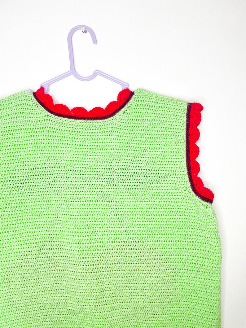 Crochet Top, Handmade Cherry Vest, Mint size UK 20, Handmade Vest, Crochet Modern Tapestry, Y2K Kidcore, Fruit & Veg image 7