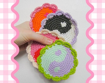 Yin and Yang Coasters Crochet Pattern, Funky Home Decor (PDF Instant Download)