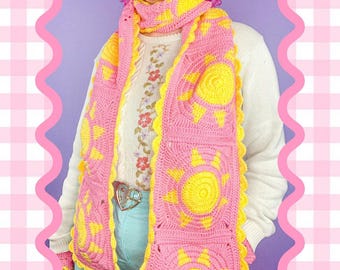 Sun Scarf Crochet Pattern, Granny Square Pattern (PDF Instant Download)