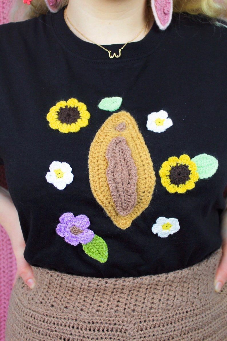 Tan Flower Crochet Tee