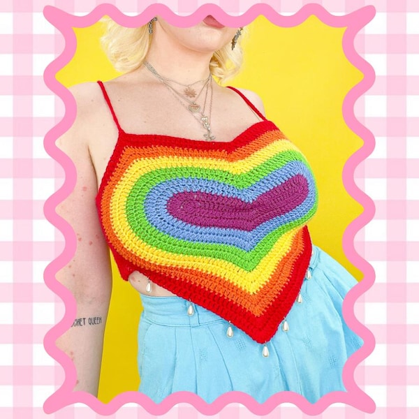 Pride Heart Top Crochet Pattern,  Modern Y2K Fashion (PDF Instant Download)