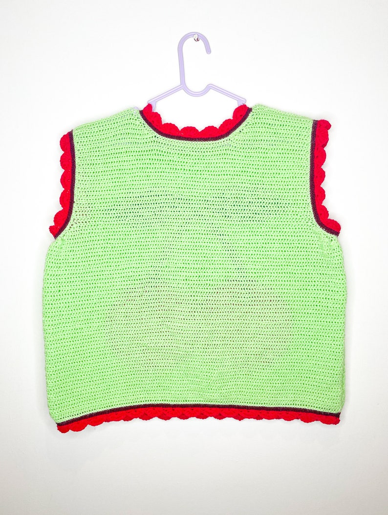 Crochet Top, Handmade Cherry Vest, Mint size UK 20, Handmade Vest, Crochet Modern Tapestry, Y2K Kidcore, Fruit & Veg image 6