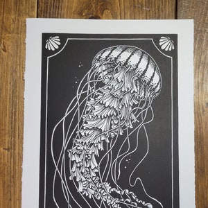 Jellyfish, Lino Print on Paper, Original, Hand Printed, Signed, contemporary wall art,