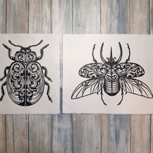 Beetle art lino print, Relief print, Hand Printed, Signed, Limited Edition, contemporary wall art,