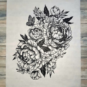 Peonies, Original Linocut on Paper, Relief print, Hand Printed, Signed, 22 by 15  inches, contemporary wall art,