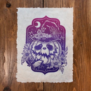 Halloween pumpkin, original lino print, wall decor, wall art, illustration, linocut,