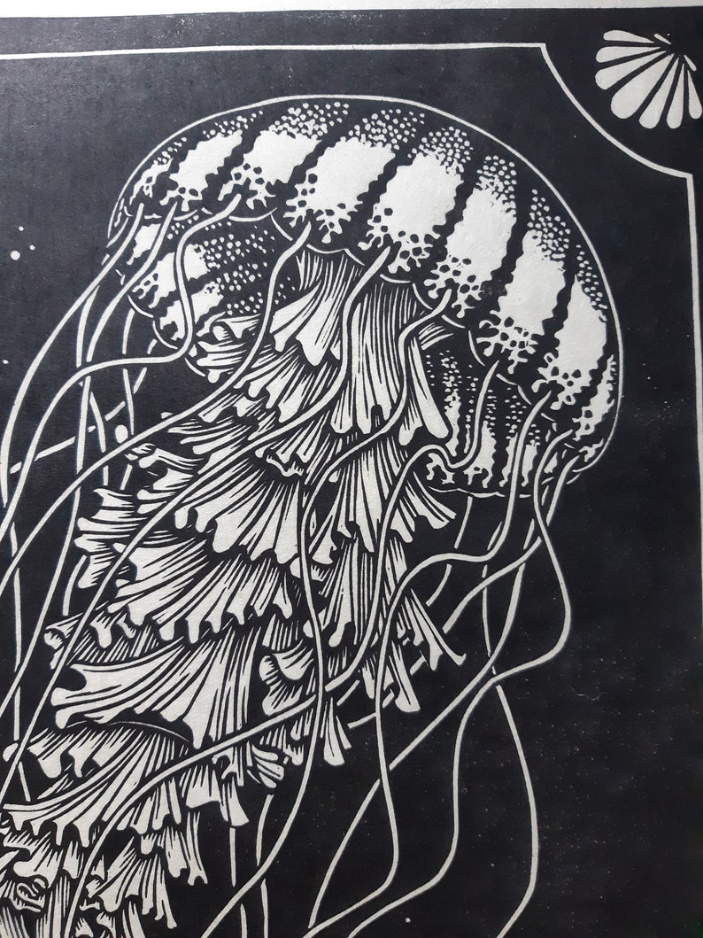 Jellyfish Original Linocut on Paper Hand Printed Signed Etsy