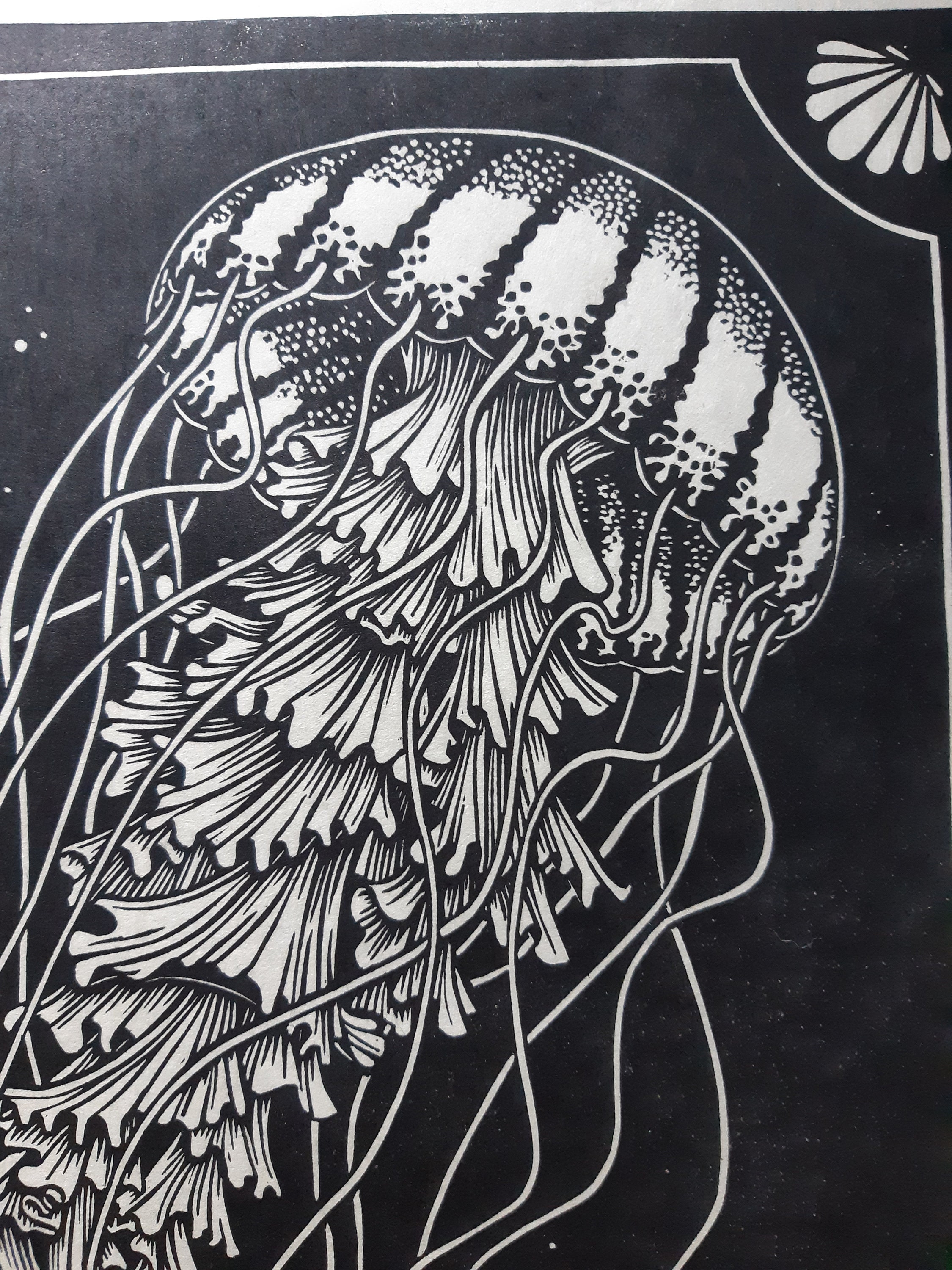 Jellyfish Lino Print on Paper Original Hand Printed Etsy