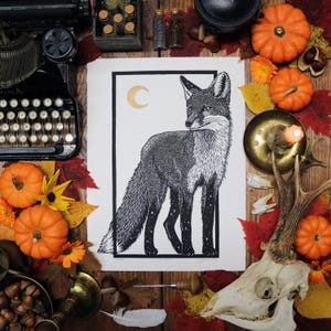 Fox Spirit Linocut Print: Hand-Printed Limited Edition Wall Art