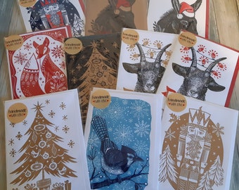 Christmas greeting card | Blank card | Original Linocut on Paper | Hand Printed | with envelope