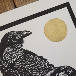 Ravens No 2, Lino print on Paper, Original, Limited Edition, Hand Printed, Signed, 11 x 15 inches, contemporary wall art, witch art, image 3