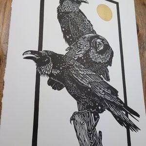 Ravens No 2, Lino print on Paper, Original, Limited Edition, Hand Printed, Signed, 11 x 15 inches, contemporary wall art, witch art, image 5