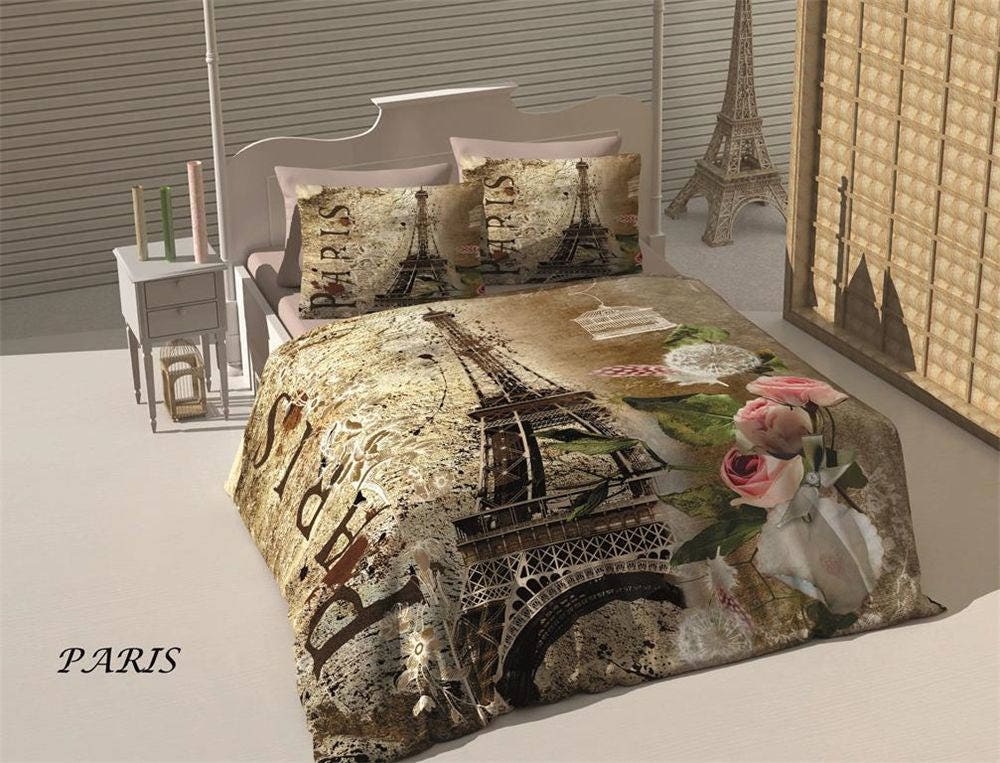 Paris Eiffel Tower Twin Full Double Queen Bedding Duvet Cover Etsy