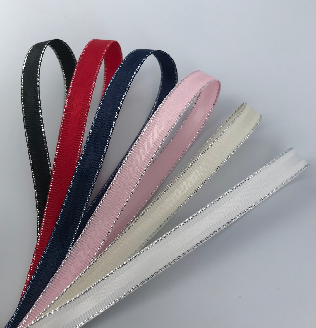 Quality 9mm Grosgrain Ribbon With Satin Centre and Silver Edging ...