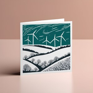 Windy Welsh Winter - Linosnede-geïnspireerde kerstkaart - Britse winterkunst - Wales Kerstcadeau - Cymru wintersneeuwprint - plattelandsgroet