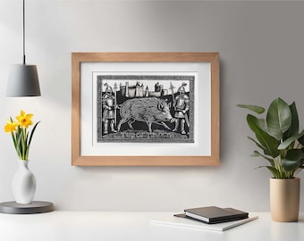Twrch Trwyth: Mabinogion Digital Linocut Inspired Print, Welsh Folklore, Culhwch Olwen Wall Art