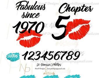 Fabuloso desde el año de nacimiento (archivo cortado) (todas las fechas) / Cincuenta / Cuarenta / Archivo SVG / Cumpleaños / Archivo cortado / Silueta / Cruit / Cumpleaños Diva