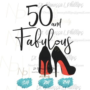 50 y Fabuloso-Rojo Fondo (Archivo de Corte) / Tacones / Diva / Cumpleaños / Reina / Negro