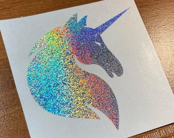 Unicorn Glitter Sticker - Holographic Sparkle Rainbow Car Laptop Decal