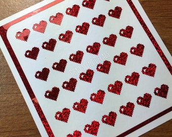 8-Bit Pixel Video Game Heart Glitter Tiny Stickers - Retro Gamer Vinyl Sticker Sheet | Planner Stickers - 7mm