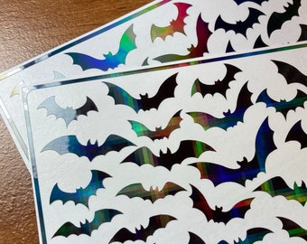 Halloween Black Or Holo Bat Stickers - Vinyl Stickers For Planners, Resin Art | Approx 1 Inch