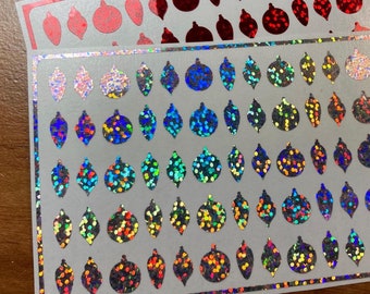 Small Christmas Ornament Planner Stickers - Glossy Glitter Vinyl Stickers For Planners, Resin Art, Scrapbooking, Holiday | 12mm, 1/2 Inch