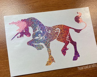 Ornate Glitter Unicorn Holographic Sticker - Rainbow Unicorn Sparkly Car Decal