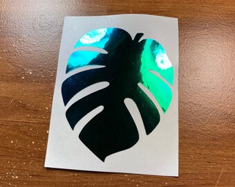Monstera Leaf Color Shift Plant Vinyl Car Laptop Decal Sticker | Emerald - Teal - Blue