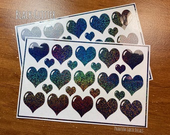 Cute Bubble Heart Glitter Stickers Sheet | Vinyl Decals - 1 Inch Stickers
