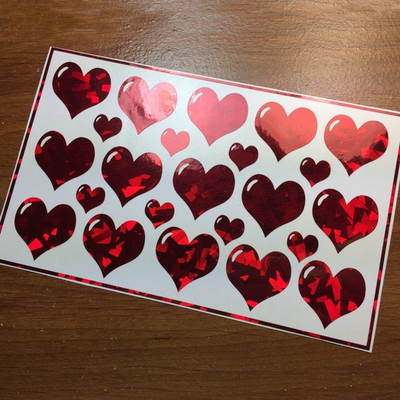 3/4 Inch Mini Heart Sticker Sheet 19mm | Small Heart Stickers | Tiny Heart  | Glitter Holo Opal | Planner | Calendar | Vinyl | School