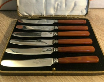 Vintage Dearden & Richmond Firths of Sheffield Sml Fruit Knives - Butterscotch