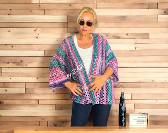 Handemade knitted boho cardigan, Rainbow cardigan