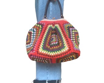 Big crochet clutch, vintage crochet bag, vintage  crochet purse, crochet bag with clups.