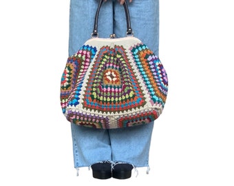 Clutch grande de crochet, bolso de crochet vintage, bolso de crochet vintage, bolso de crochet con clups.