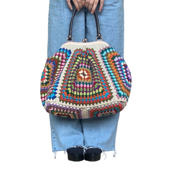 Big crochet clutch, vintage crochet bag, vintage  crochet purse, crochet bag with clups.Shoulder bag