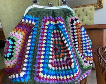 Big crochet clutch, vintage crochet bag, vintage  crochet purse, crochet bag with clups.