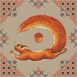 Squirrel Cross Stitch pattern Forest animal pattern Squirrel with acorn cross stitch chart Instant download Squirrel Printable pdf pattern