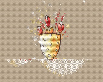 Tulips in the cup PDF Cross Stitch Pattern red flowers in the cup cross stitch pattern bouquet epattern tulips cross stitch small pattern